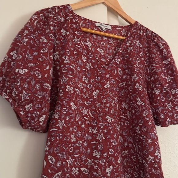 Madewell Red Floral Puff Sleeve V Neck Cotton Blouse Top Size XS - Picture 11 of 12